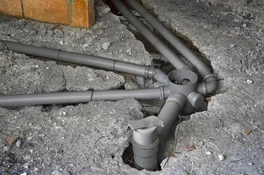Part of any sewer line replacement cost is what goes back in: new pipe set to grade before the ground closes